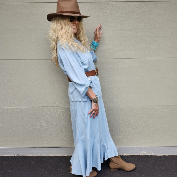 Emma James Ex Cond Pro Cleaned Light Blue Maxi Denim Skirt & Jacket, Large, $60 - Picture 3 of 16